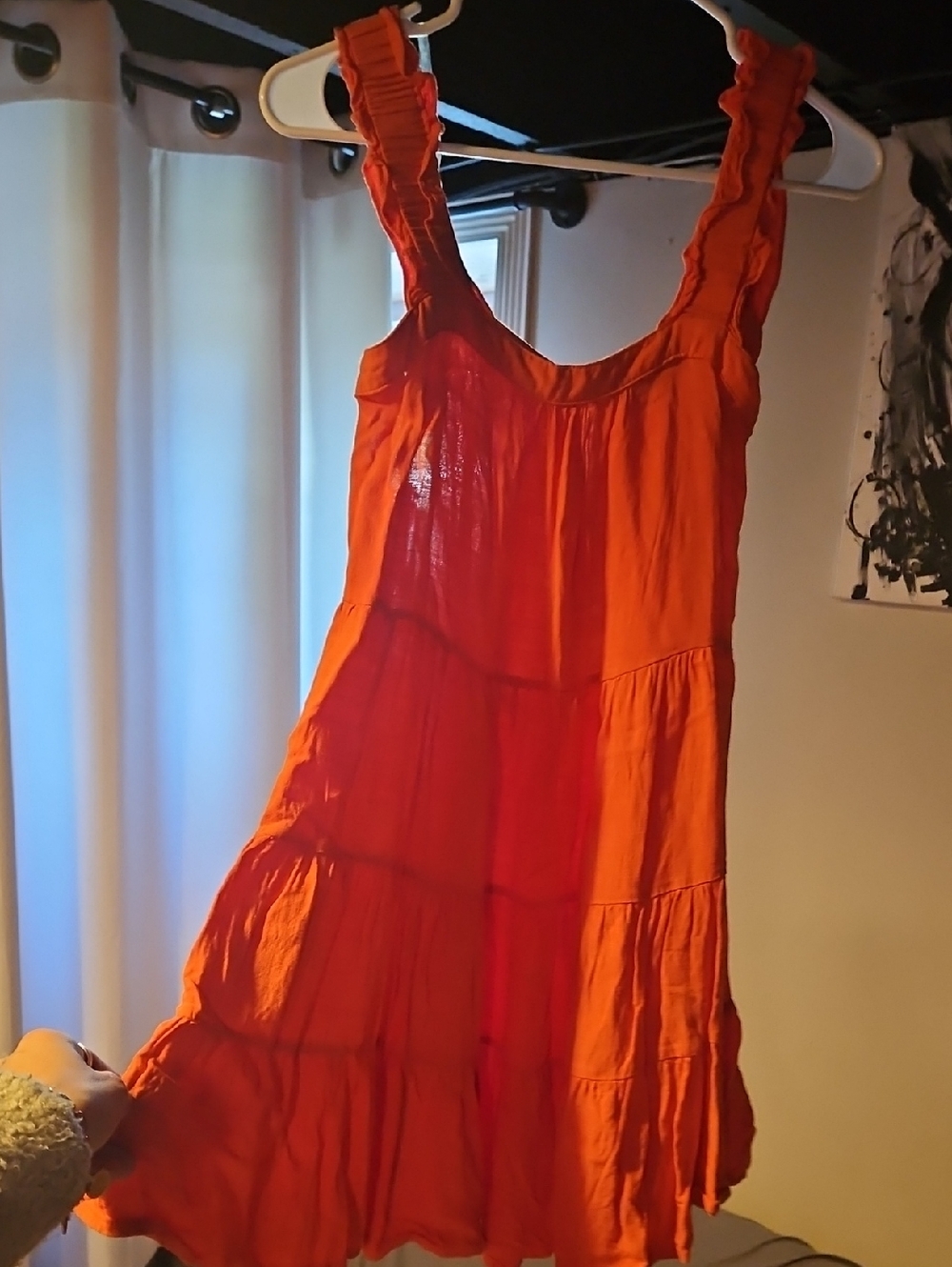Shinestar Bright Orange Ruffled-Strap Tiered Mini Dress